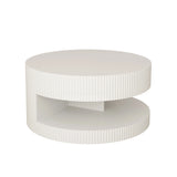 Coffee Table Round Modern Fluted Storage Shelf White - Furniture Home Direct