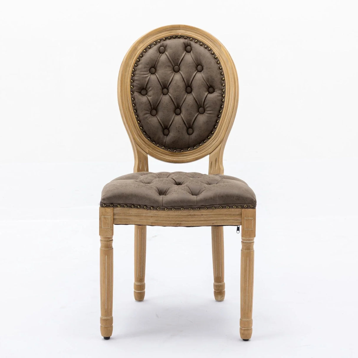 French Style Solid Wood Frame Antique Painting, Hand-Pulled Buckle Decoration PU Artificial Leather Dining Chair With Nailhead Trim, Wood Legs - Furniture Home Direct