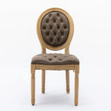French Style Solid Wood Frame Antique Painting, Hand-Pulled Buckle Decoration PU Artificial Leather Dining Chair With Nailhead Trim, Wood Legs - Furniture Home Direct