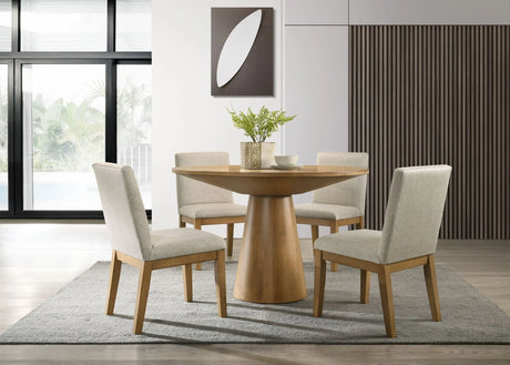 Jasper - Wide Contemporary Round Dining Table With Fabric Chairs Set - Furniture Home Direct