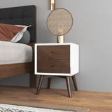 Caroline - Mid-Century Modern Style White Night Stand 2 Drawer - Furniture Home Direct
