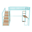 Heavy Metal Frame Full Loft Bed With Desk & Storage, 4 Cabinets, Staircase, Rack Space Saver - Green - Furniture Home Direct