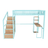 Heavy Metal Frame Full Loft Bed With Desk & Storage, 4 Cabinets, Staircase, Rack Space Saver - Green - Furniture Home Direct
