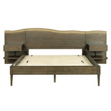 Queen Size Platform Bed Frame With Live Edge Headboard, Built In Nightstands - Dark Brown - Furniture Home Direct