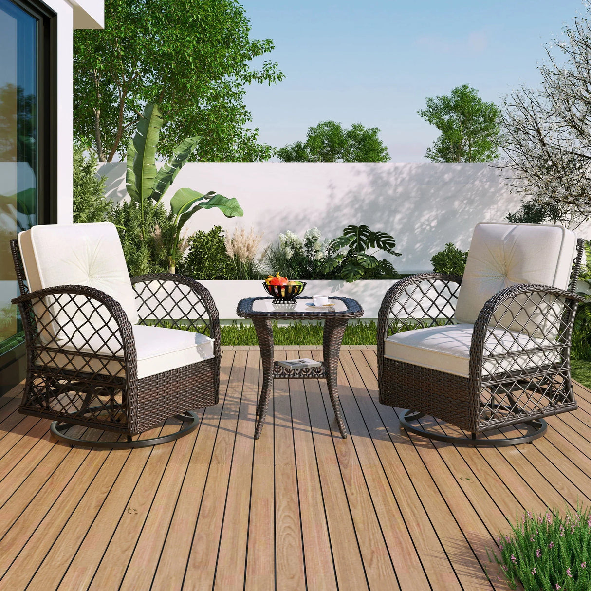 3 Piece Outdoor Chair & Table Set Chat Set, 2 Person Rattan Seating Group - Furniture Home Direct