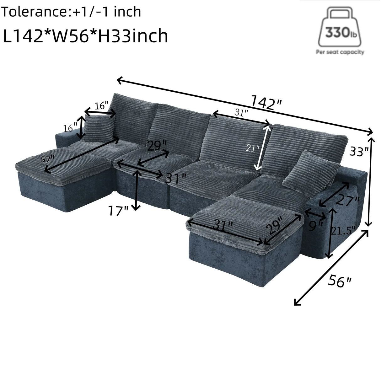 Modern Modular U Shaped Cloud Sectional Couch With Deep Seat And Comfy Chaise - Furniture Home Direct