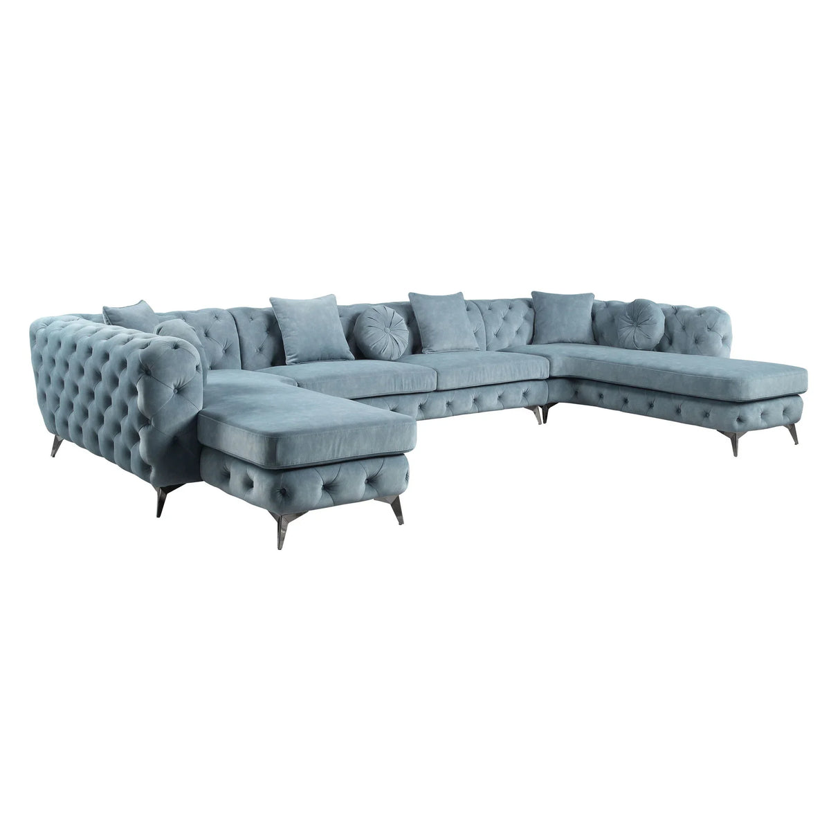 Zerah - Sectional Sofa With 7 Pillows - Dusty Blue - Furniture Home Direct