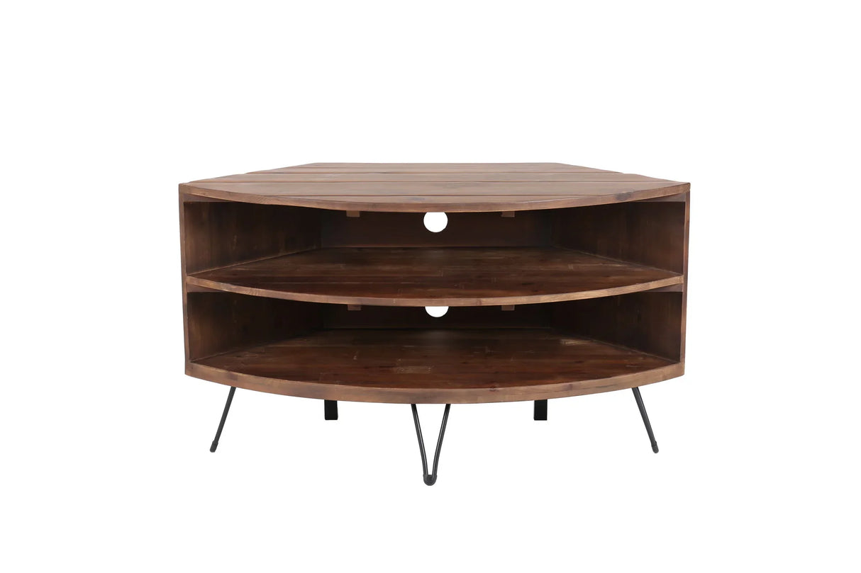 Fan Shape Reclaimed Wood Corner Media Table For Living Room Wise Use Your Space - Natural - Furniture Home Direct