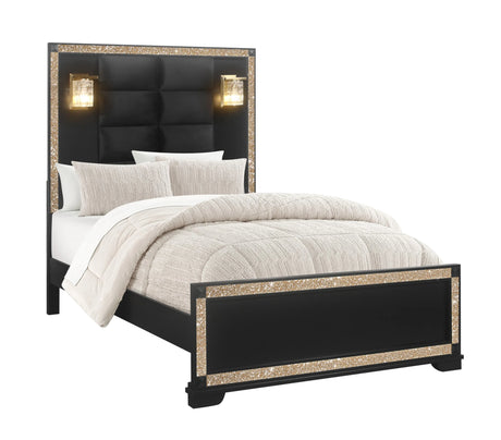 Full Bedroom Set Dresser Nightstand Mirror Glam Black Gold - Furniture Home Direct