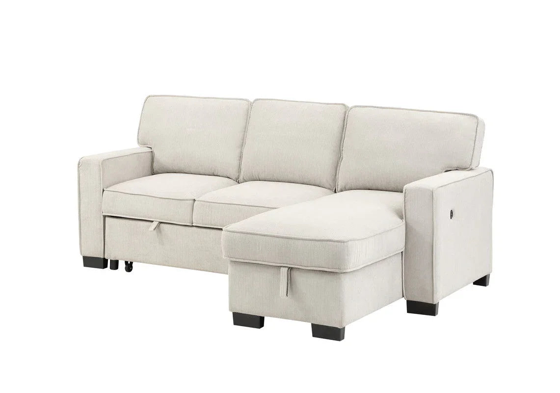 Estelle - Fabric Reversible Sleeper Sectional With Storage Chaise Drop-Down Table 2 Cup Holders And 2 USB Ports - Furniture Home Direct