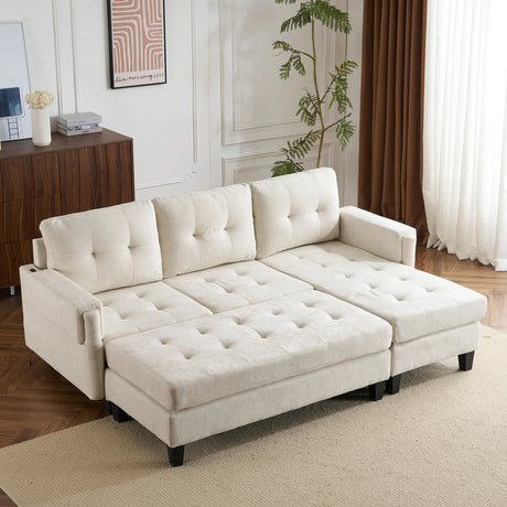 Sleeper Sectional Chenille L Shaped With Chaise Beige - Furniture Home Direct