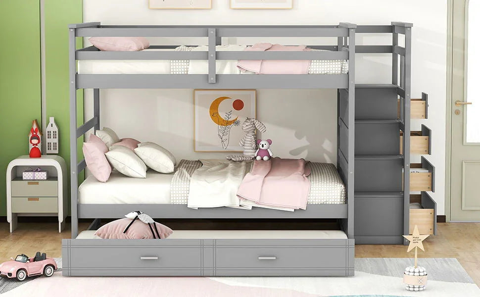 Bunk Bed With Twin Size Trundle And Staircase - Furniture Home Direct