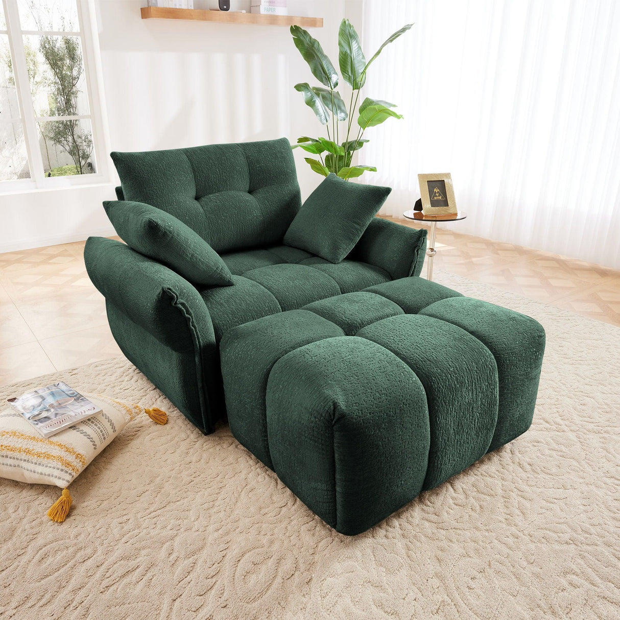 Ergonomic Single Seater Sofa With Ottoman, High Resilience Support Cushions - Furniture Home Direct