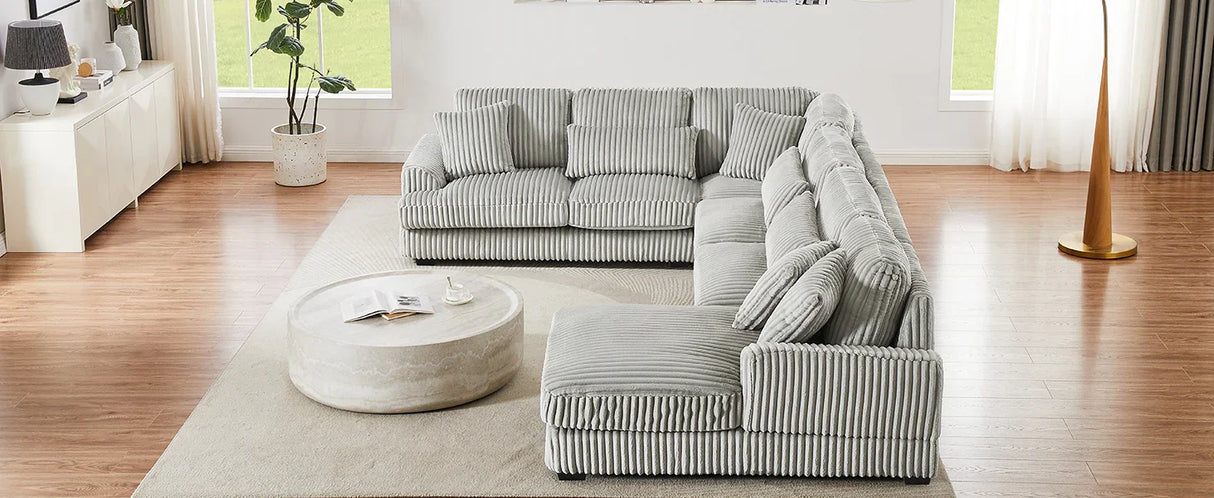 Sectional Sofa Oversized U Shaped Corduroy Fabric Gray - Furniture Home Direct