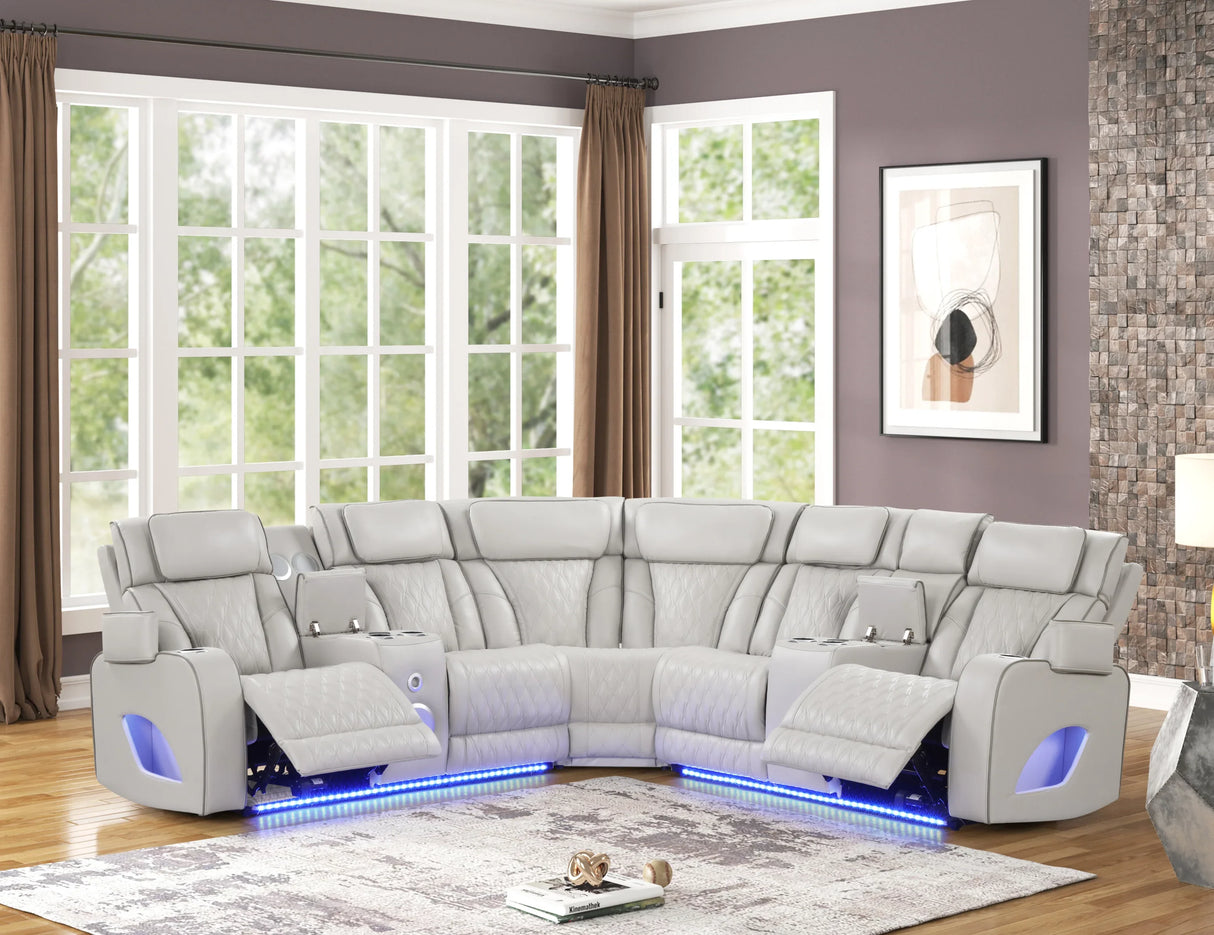 Fortuner Modern Power Reclining Sectional with Bluetooth and LED - Beige - Furniture Home Direct
