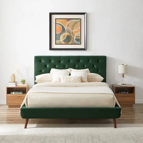 Dillon - Mid-Century Modern Velvet Platform Bed - Furniture Home Direct