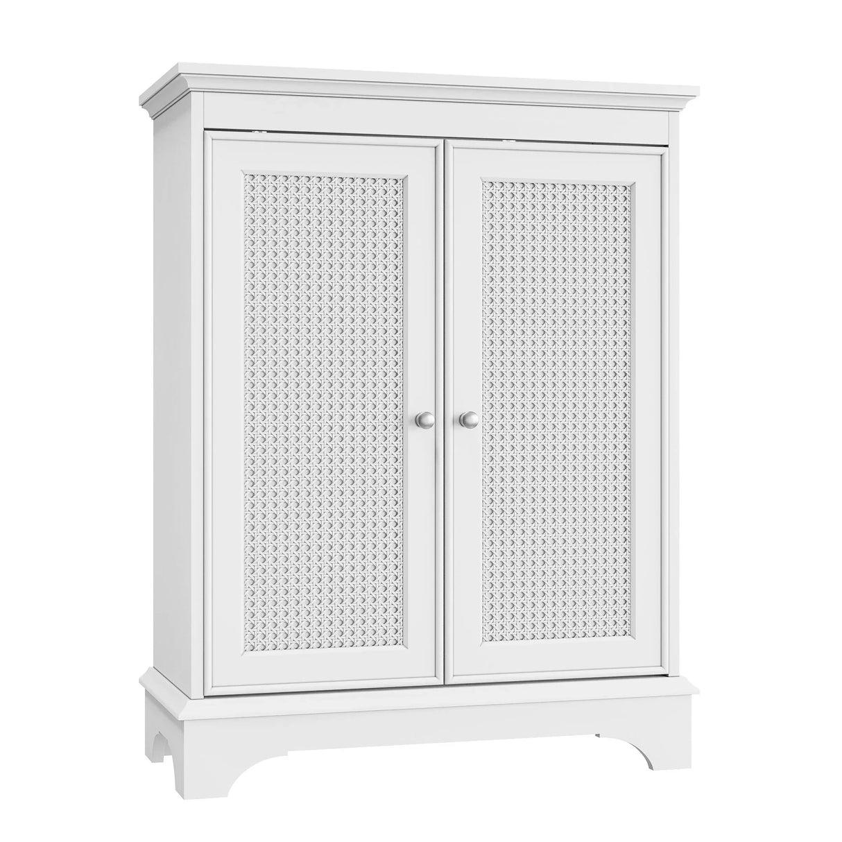 White 2 Door Rattan Storage Cabinet With Adjustable Partition, Medieval Modern Independent Buffet Cabinet, Multifunctional Decorative Cabinet Suitable For Living Room, Kitchen, Bathroom - White - Furniture Home Direct