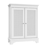 White 2 Door Rattan Storage Cabinet With Adjustable Partition, Medieval Modern Independent Buffet Cabinet, Multifunctional Decorative Cabinet Suitable For Living Room, Kitchen, Bathroom - White - Furniture Home Direct