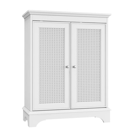 White 2 Door Rattan Storage Cabinet With Adjustable Partition, Medieval Modern Independent Buffet Cabinet, Multifunctional Decorative Cabinet Suitable For Living Room, Kitchen, Bathroom - White - Furniture Home Direct