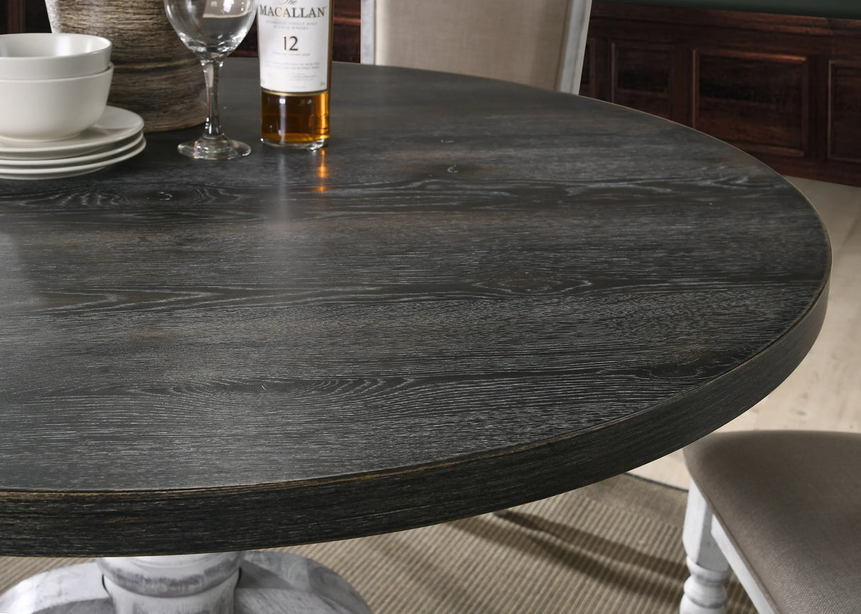 Dining Set Round Pedestal Table With Chairs Weathered White - Furniture Home Direct