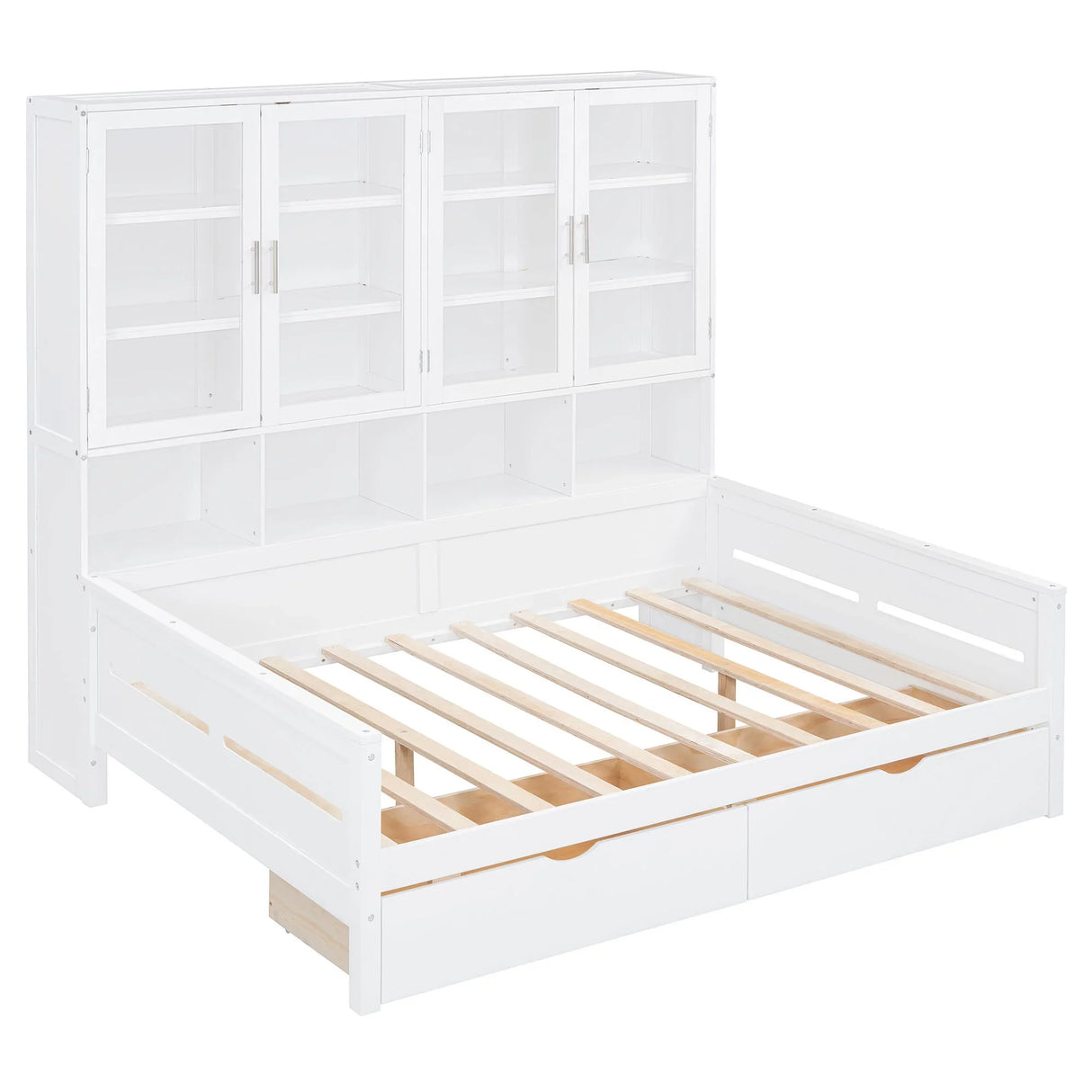 Daybed With Glass Door Storage Cabinets, Built In LED Lighting And Shelves - Furniture Home Direct