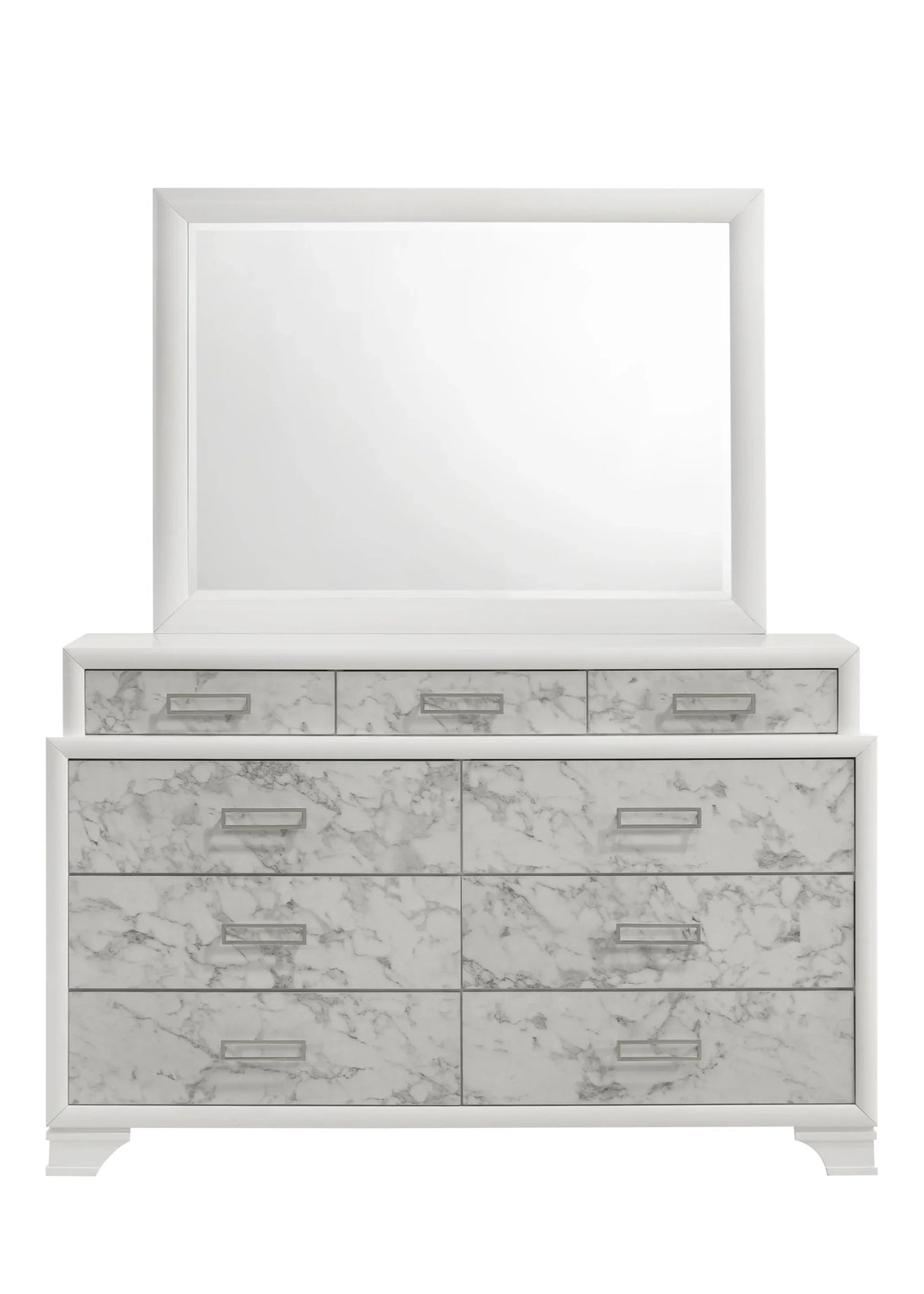 Queen Bed With Storage Drawers Modern Marble Finish White - Furniture Home Direct