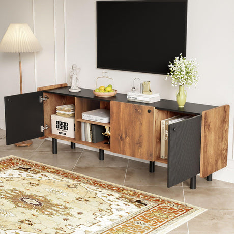 Mid Century TV Stand With 3 Cabinets, Media Console Table For Tvs Up To 70'', Entertainment Center With Storage For Living Room - Black / Brown - Furniture Home Direct