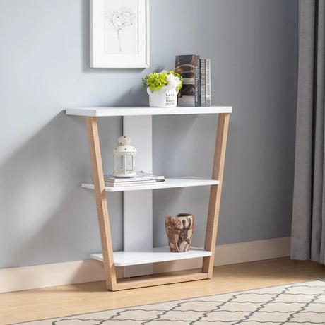 Contemporary Console Table With Three Open Shelves - White / Light Brown - Furniture Home Direct