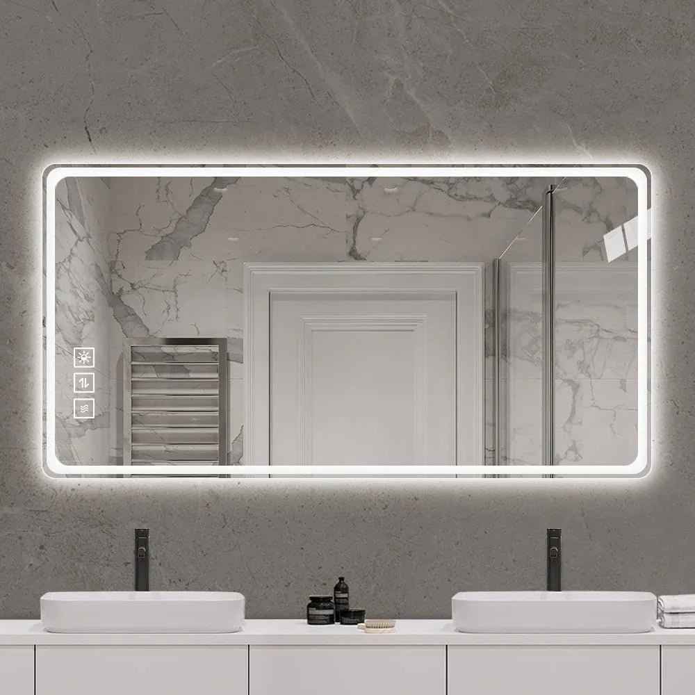 Bathroom Mirror Vanity Mirrors With Front Lights, Wall Mounted, Anti-Fog, Frameless, Horizontal Or Vertical - Furniture Home Direct