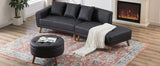 107 Inch Black Sectional With Round Storage Ottoman - Furniture Home Direct