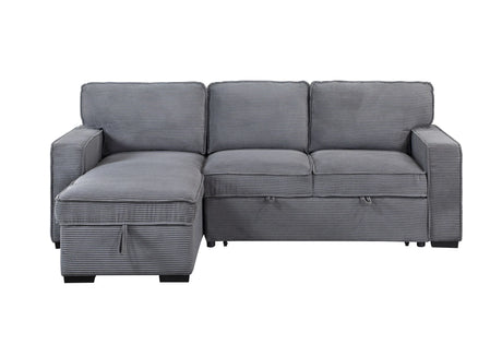 Sleeper Sectional Sofa With Chaise Corded Fabric Dark Gray - Furniture Home Direct