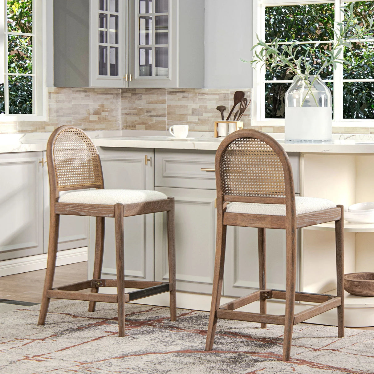Panama - Curved Back Cane Counter Stool (Set of 2) - Furniture Home Direct