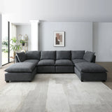 130" Linen Modular Sectional with Two Ottomans - Gray - Furniture Home Direct