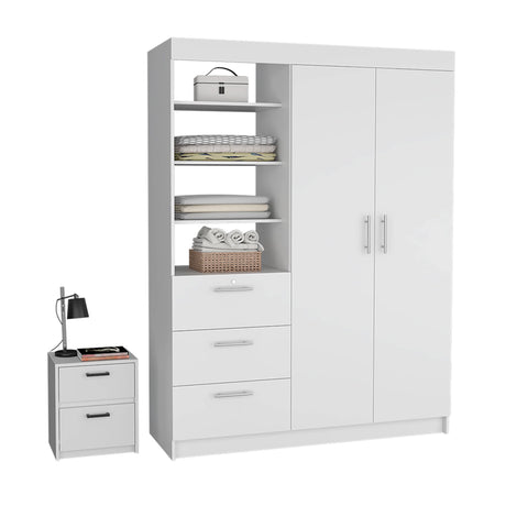 Wardrobe With Nightstand And Shelves Drawers Large White - Furniture Home Direct