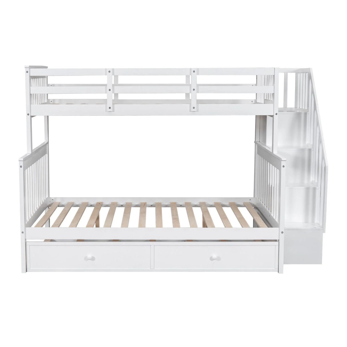 Bunk Bed With Twin Size Trundle, Storage And Guard Rail For Bedroom - Furniture Home Direct