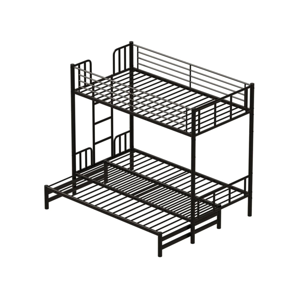Twin Metal Pull Out Bunk Bed With Guardrail And Built In Ladder, Space Saving Convertible Frame For Bedroom - Black - Furniture Home Direct