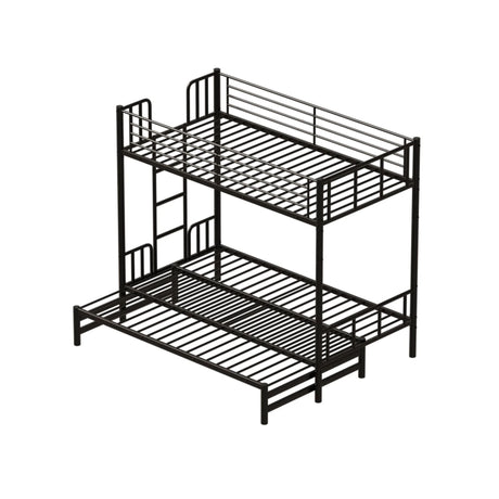 Twin Metal Pull Out Bunk Bed With Guardrail And Built In Ladder, Space Saving Convertible Frame For Bedroom - Black - Furniture Home Direct