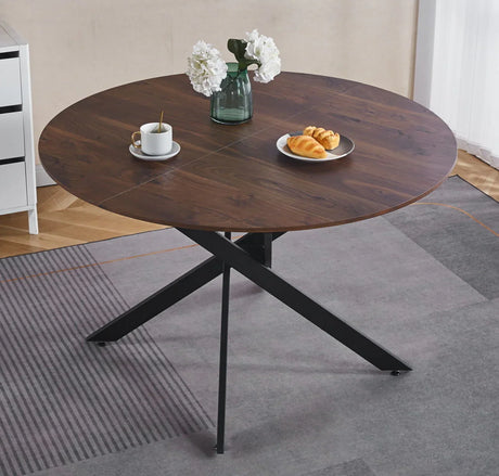 Mid-Century Dining Table For 4 - 6 People With Round MDF Table Top, Pedestal Dining Table, End Table Leisure Coffee Table, Cross Leg - Furniture Home Direct