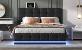Queen Platform Bed Tufted Upholstered Storage Led Black - Furniture Home Direct
