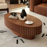 Coffee Table Oval Wood Slatted Rivet Detail Modern Brown - Furniture Home Direct