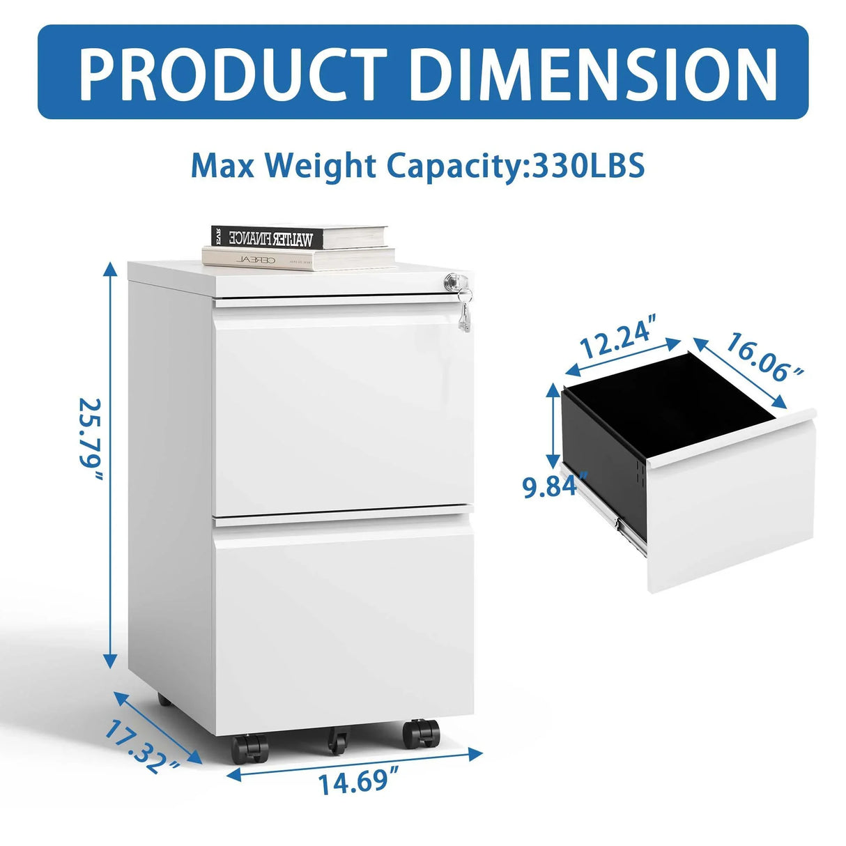 Metal Drawer Mobile File Cabinet With Lock For Home Office Organizer - Furniture Home Direct