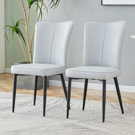 Dining Chairs Modern PU Upholstered Black Metal Legs Gray - Furniture Home Direct