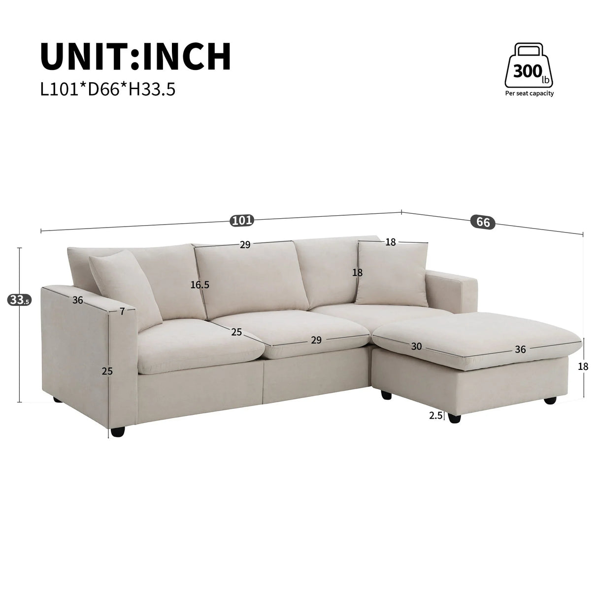 Modern Sectional Sofa With Throw Pillows, Cloud L Shaped Couch Set With Wide 4 Seat Comfy Couch Set With Movable Ottoman - Furniture Home Direct
