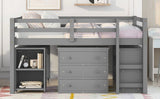 Loft Low Study Bed With Cabinet, Shelves And Rolling Portable Desk, Multiple Functions - Furniture Home Direct
