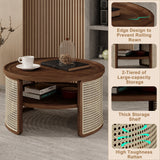 2-Tiered Round Walnut Wood Coffee Table - Furniture Home Direct