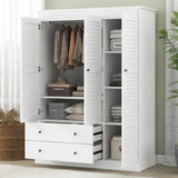 3 Shutter Door Wardrobe Armoire Closet with 2 Drawers, White - Furniture Home Direct