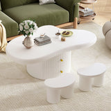 Cloud - Coffee Table (Set of 3), Irregular Shape Coffee Table With 2 Drawers, 2 Small Stools For Living Room - White - Furniture Home Direct