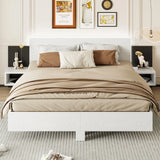 Floating Platform Bed, With LED Lights, Bedside Nightstand - Furniture Home Direct
