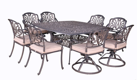 Square 8 Person 64" Long Aluminum Dining Set With Cushions - Furniture Home Direct