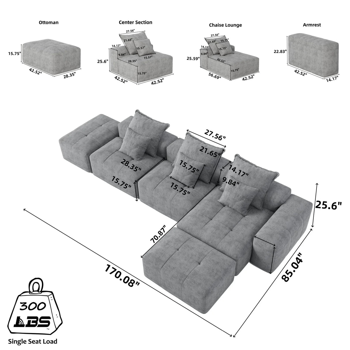 Modern Oversized Diy Combination Modular Sectional Sofa With Pillows - Furniture Home Direct
